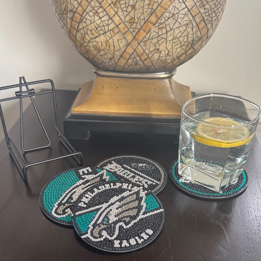 🦅 Handcrafted Philadelphia Eagles Diamond Art Coasters – Set of 4 Gift Ready - Picture 3 of 6